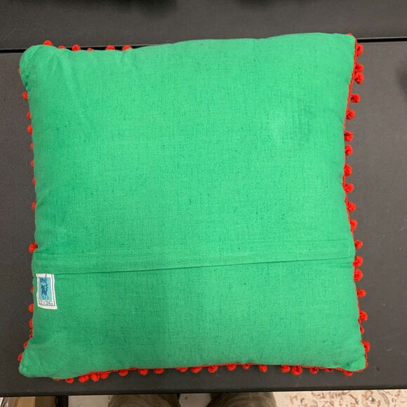 Karma Living Owl Fringe Throw Pillow 16x16 Green Background - Picture 2 of 8